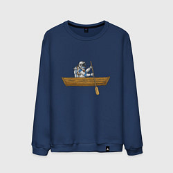 Свитшот хлопковый мужской Космонавт в лодке, цвет: тёмно-синий