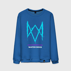 Свитшот хлопковый мужской Символ Watch Dogs в неоновых цветах, цвет: синий