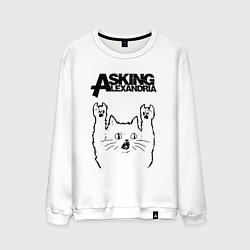 Свитшот хлопковый мужской Asking Alexandria - rock cat, цвет: белый