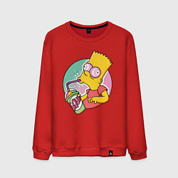 Свитшот хлопковый мужской Барт Симпсон пьёт лимонад, цвет: красный