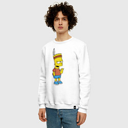 Свитшот хлопковый мужской Барт Симпсон - индеец, цвет: белый — фото 2