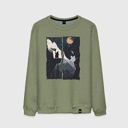 Свитшот хлопковый мужской Оранжевая луна и дикий альпинизм, цвет: авокадо