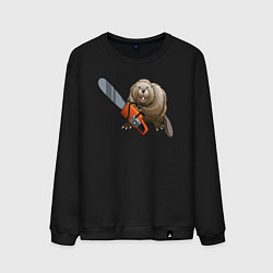 Свитшот хлопковый мужской Бобер с бензопилой, цвет: черный