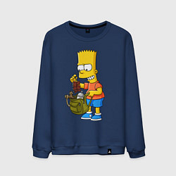 Свитшот хлопковый мужской Барт Симпсон разбирает свой рюкзак, цвет: тёмно-синий