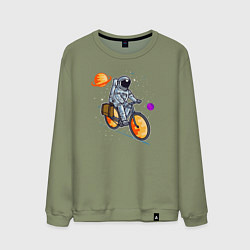 Свитшот хлопковый мужской Космонавт едет на велосипеде, цвет: авокадо
