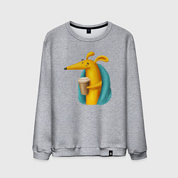 Свитшот хлопковый мужской Песик под пледом с кофе, цвет: меланж