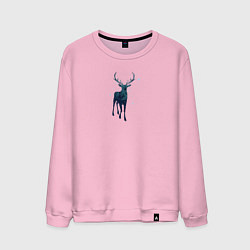 Свитшот хлопковый мужской Зимний лес в силуэте стоящего оленя, цвет: светло-розовый