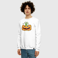 Свитшот хлопковый мужской Веселая тыква на Хэллоуин, цвет: белый — фото 2