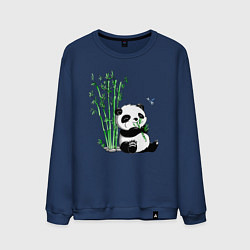 Свитшот хлопковый мужской Панда бамбук и стрекоза, цвет: тёмно-синий