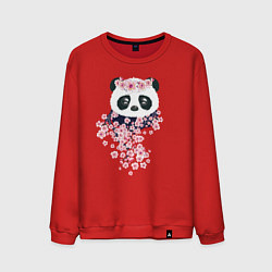 Свитшот хлопковый мужской Панда в сакуре, цвет: красный
