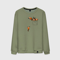 Свитшот хлопковый мужской Красные панды в кармане, цвет: авокадо