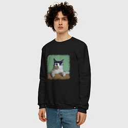 Свитшот хлопковый мужской Мем - голодный кот, цвет: черный — фото 2
