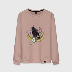 Свитшот хлопковый мужской Ворон-посланник мира духов, цвет: пыльно-розовый