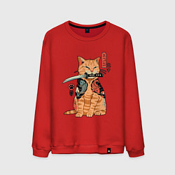 Свитшот хлопковый мужской Японский Кот Якудза, цвет: красный