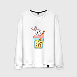 Свитшот хлопковый мужской Кролик с напитком, цвет: белый