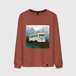 Свитшот хлопковый мужской Машина и горы в путешествии, цвет: кирпичный