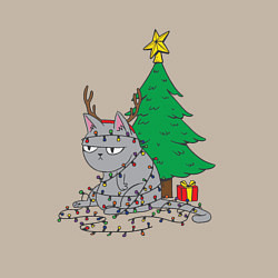 Свитшот хлопковый мужской Запутавшийся кот, цвет: миндальный — фото 2