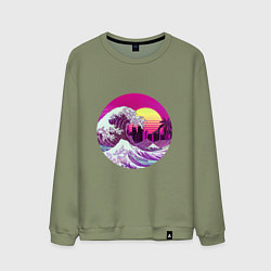 Свитшот хлопковый мужской Ретровейв волна, цвет: авокадо