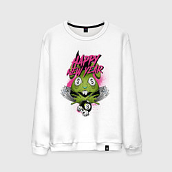 Свитшот хлопковый мужской Green rabbit Happy new year, цвет: белый