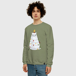 Свитшот хлопковый мужской Кот-ёлка, цвет: авокадо — фото 2