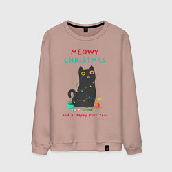 Свитшот хлопковый мужской Meowy Christmas and a happy purr year, цвет: пыльно-розовый