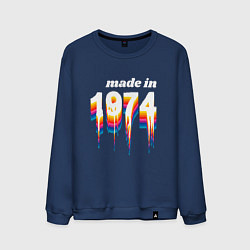 Свитшот хлопковый мужской Made in 1974 liquid art, цвет: тёмно-синий