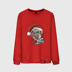 Свитшот хлопковый мужской Pug merry christmas, цвет: красный