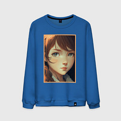 Свитшот хлопковый мужской Девочка с каштановыми волосами, цвет: синий
