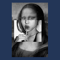 Свитшот хлопковый мужской Мона Лиза с чупа чупсом - чёрно белая, цвет: тёмно-синий — фото 2