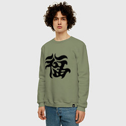 Свитшот хлопковый мужской Японский иероглиф - Удача, цвет: авокадо — фото 2