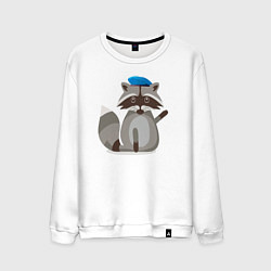 Свитшот хлопковый мужской Боевой енот приветствует, цвет: белый