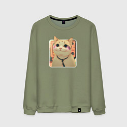 Свитшот хлопковый мужской Cat smiling meme art, цвет: авокадо