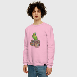 Свитшот хлопковый мужской Зеленый попугай на сундуке с сокровищами, цвет: светло-розовый — фото 2