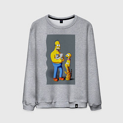 Свитшот хлопковый мужской Homer Simpson and cats - нейросеть арт, цвет: меланж