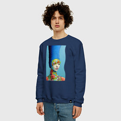 Свитшот хлопковый мужской Юная Мардж Симпсон - нейросеть, цвет: тёмно-синий — фото 2