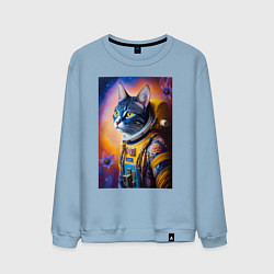 Свитшот хлопковый мужской Кот космонавт - нейросеть, цвет: мягкое небо