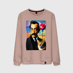 Свитшот хлопковый мужской Salvador Dali and cat, цвет: пыльно-розовый