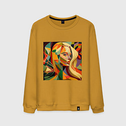 Свитшот хлопковый мужской Женщина-абстракция, цвет: горчичный
