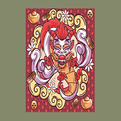 Свитшот хлопковый мужской Японский дракон, иллюстрация, цвет: авокадо — фото 2