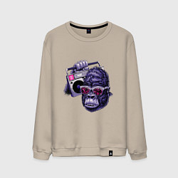 Свитшот хлопковый мужской Горилла в очках с магнитофоном, цвет: миндальный