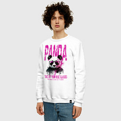 Свитшот хлопковый мужской Панда и розовые очки, цвет: белый — фото 2