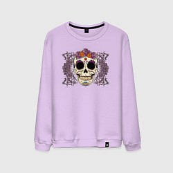 Свитшот хлопковый мужской Мексиканский череп и фиолетовый розы, цвет: лаванда