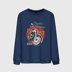 Свитшот хлопковый мужской Мотоцикл Ретро принт 1, цвет: тёмно-синий