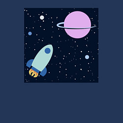 Свитшот хлопковый мужской Космос, ракета летит к планете, цвет: тёмно-синий — фото 2