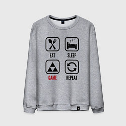 Свитшот хлопковый мужской Eat - sleep - Zelda - repeat, цвет: меланж