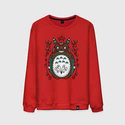 Свитшот хлопковый мужской Тоторо узор цветы, цвет: красный