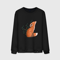 Свитшот хлопковый мужской Лисица и листики, цвет: черный