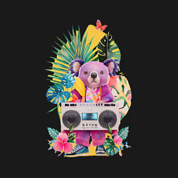 Свитшот хлопковый мужской Розовая коала с бумбоксом и тропическими листьями, цвет: черный — фото 2