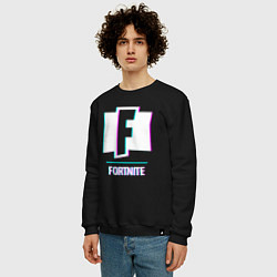 Свитшот хлопковый мужской Fortnite в стиле glitch и баги графики, цвет: черный — фото 2