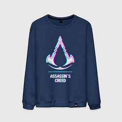 Свитшот хлопковый мужской Assassins Creed в стиле glitch и баги графики, цвет: тёмно-синий